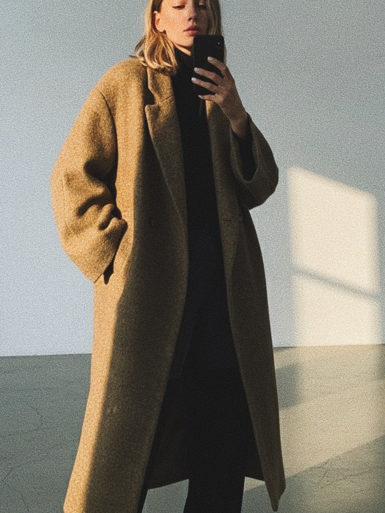 Manteau Long "Laine Mélangée" - Coupe Droite