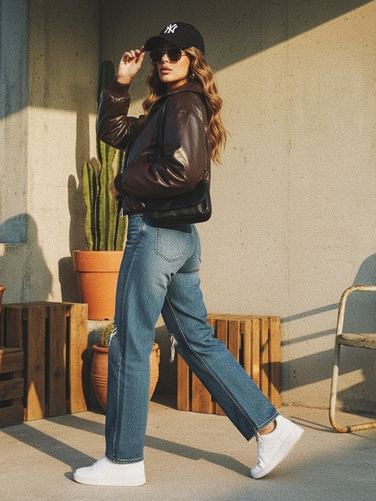 Blouson Court "Cuir Bomber" - Style Hailey