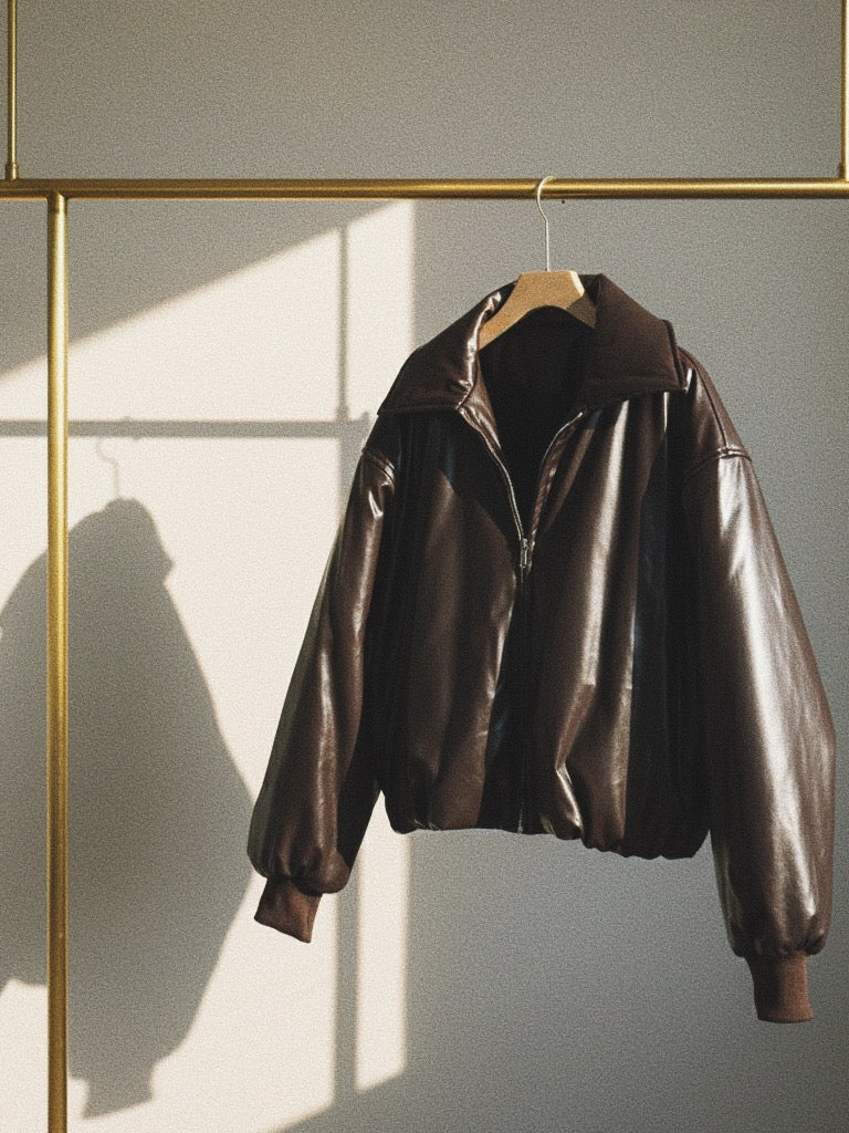 Blouson Court "Cuir Bomber" - Style Hailey